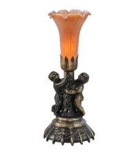  11021 - 13" High Amber Tiffany Pond Lily Twin Cherub Accent Lamp