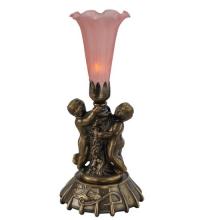  12522 - 12" High Pink Pond Lily Twin Cherub Mini Lamp