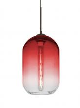  1JT-OMEGA12RD-EDIL-BR - Besa, Omega 12 Cord Pendant, Red/Clear, Bronze Finish, 1x4W LED Filament