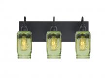  3WG-MILO4GR-EDIL-BK - Besa Milo 4 Vanity, Green, Black Finish, 3x7W LED Filament