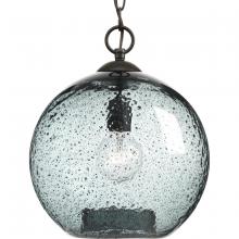  P500063-020 - Malbec Collection One-Light Antique Bronze Recycled Blue Textured Glass Global Pendant Light