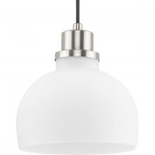  P500406-009 - Garris Collection One-Light Brushed Nickel Etched Opal Glass Transitional Mini-Pendant