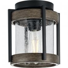  P550109-31M - Whitmire Collection One-Light Matte Black with Aged Oak Accents Clear Seeded Glass Farmhouse Outdoor