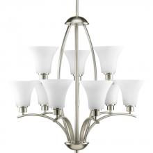  P4492-09 - Joy Collection Nine-Light Brushed Nickel Etched White Inside Glass Traditional Chandelier Light