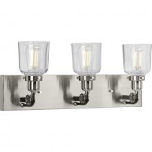  P300228-009 - Rushton Collection Three-Light Brushed Nickel Clear Glass Farmhouse Bath Vanity Light