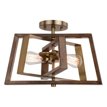  C0251 - Dunning 16-in. 2 Light Semi-Flush Mount Natural Brass and Burnished Chestnut