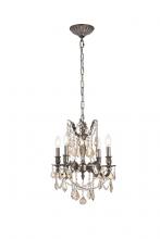 Elegant 9204D17PW-GT/RC - Rosalia 4 Light Pewter Pendant Golden Teak (Smoky) Royal Cut Crystal