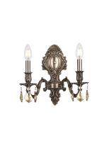 Elegant 9602W10PW-GT/RC - Monarch 2 Light Pewter Wall Sconce Golden Teak (Smoky) Royal Cut Crystal