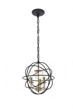  LD5055D12BRB - Wallace 3 light Matte Black and Brass Pendant