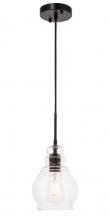  LD6201BK - Pierce 1 light Black and Clear seeded glass pendant