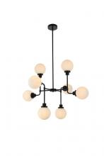  LD7038D36BK - Hanson 8 lights pendant in black with frosted shade