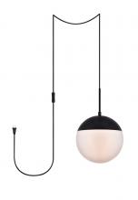  LDPG6032BK - Eclipse 1 Light Black plug in pendant With Frosted White Glass