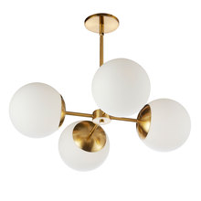  DAY-244C-AGB - 4 Light Halogen Aged Brass Chandelier w/ White Glass