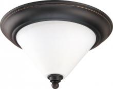  60/1705 - 2-Light Medium Dome Flush Mount Lighting Fixture in Mission Dust Bronze Finish and White Satin Glass