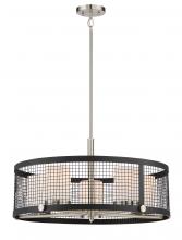  60/6454 - Pratt - 5 Light Pendant with White Glass - Black Finish with Brushed Nickel Accents