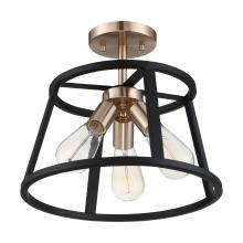  60/6643 - Chassis- 3 Light Semi Flush - Copper Brushed Brass and Matte Black Finish