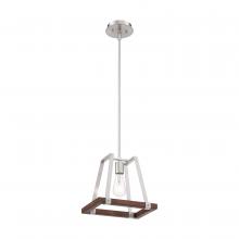  60/6882 - Outrigger - 1 Light Mini Pendant with - Brushed Nickel and Nutmeg Wood Finish