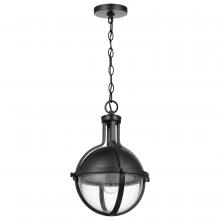  60/7674 - Lincoln; 1 Light Medium Pendant; Medium Base; 60 Watt; Matte Black Finish; Clear Seeded Glass