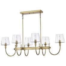  60/7887 - Brookside 6 Light Island Pendant; Vintage Brass Finish; Clear Glass